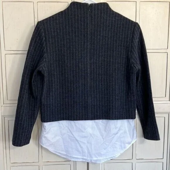 Theory size small navy pin stripe wool blend sweater top blouse - Picture 3 of 4